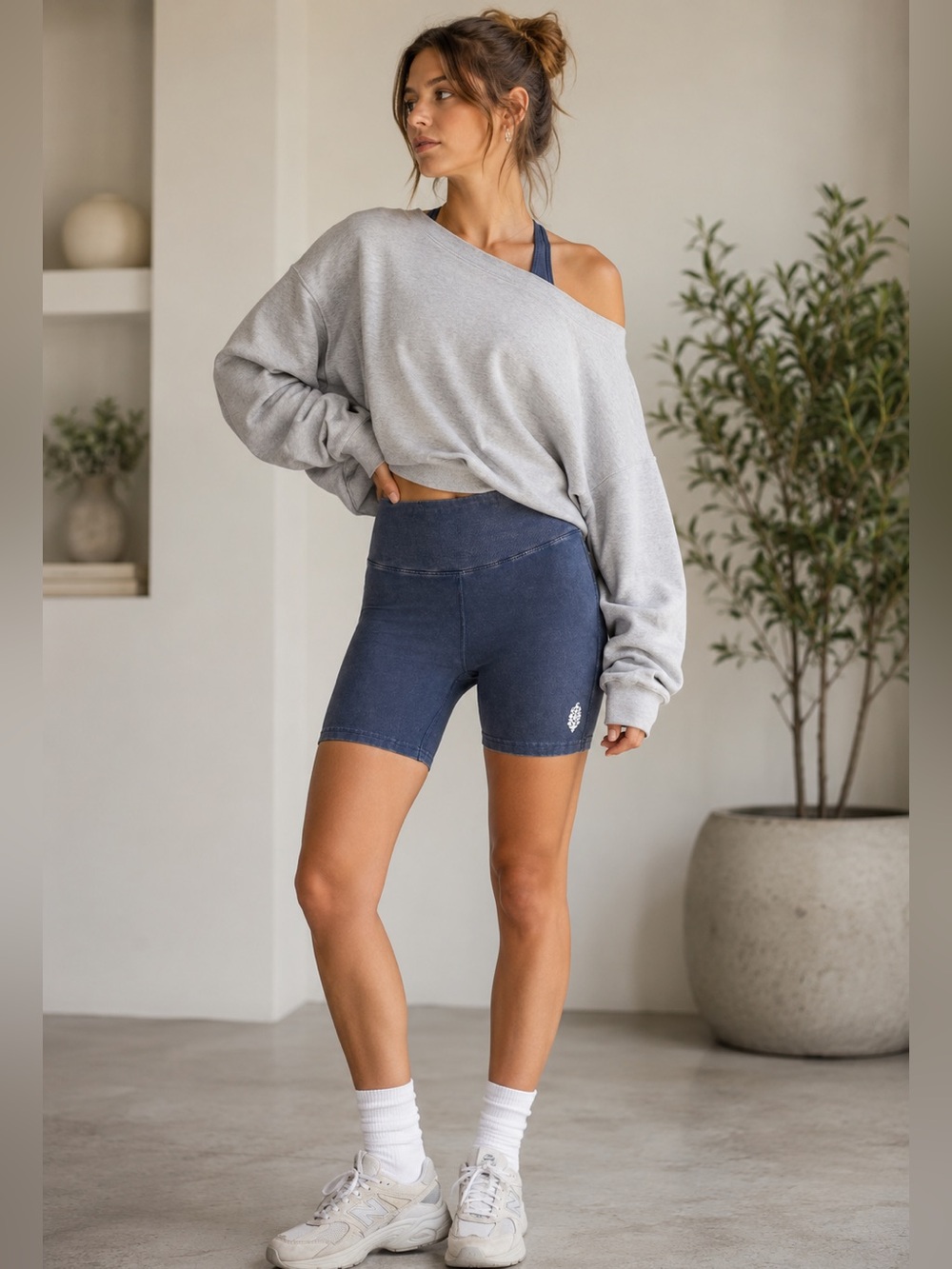 Free People Movement Acid Wash Blue High Rise Biker Yoga Shorts 6.5" Inseam